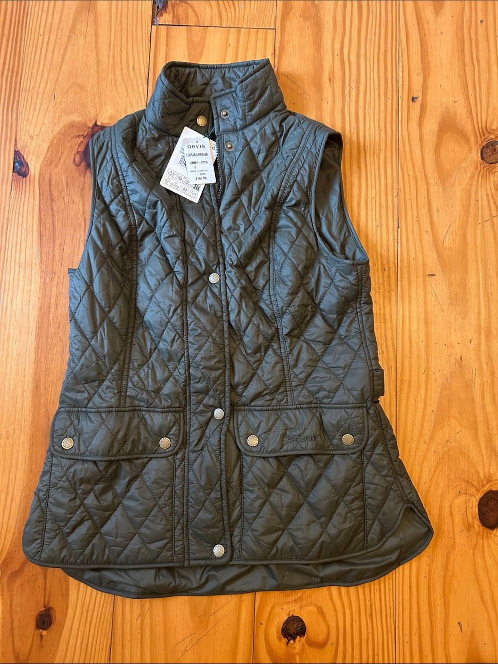 Orvis Quilted Olive Green Girls' Vest with Snap Pockets